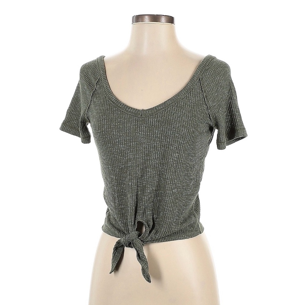 Abercrombie & Fitch Olive Ribbed Tie-Front Crop Top
